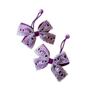 Irresistible Stylish Violet Color School Hair Tie Set UAE - Gorgeous 4-Piece Elastic Ponytail & Tic-Tac Set - Image 2