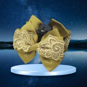 Golden Lace Hair Claw Clip for Women Handmade | Premium Grosgrain & Lace Bow Claw Clip UAE - Image 2