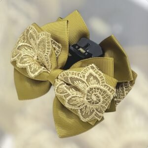Golden Lace Hair Claw Clip for Women Handmade | Premium Grosgrain & Lace Bow Claw Clip UAE - Image 4