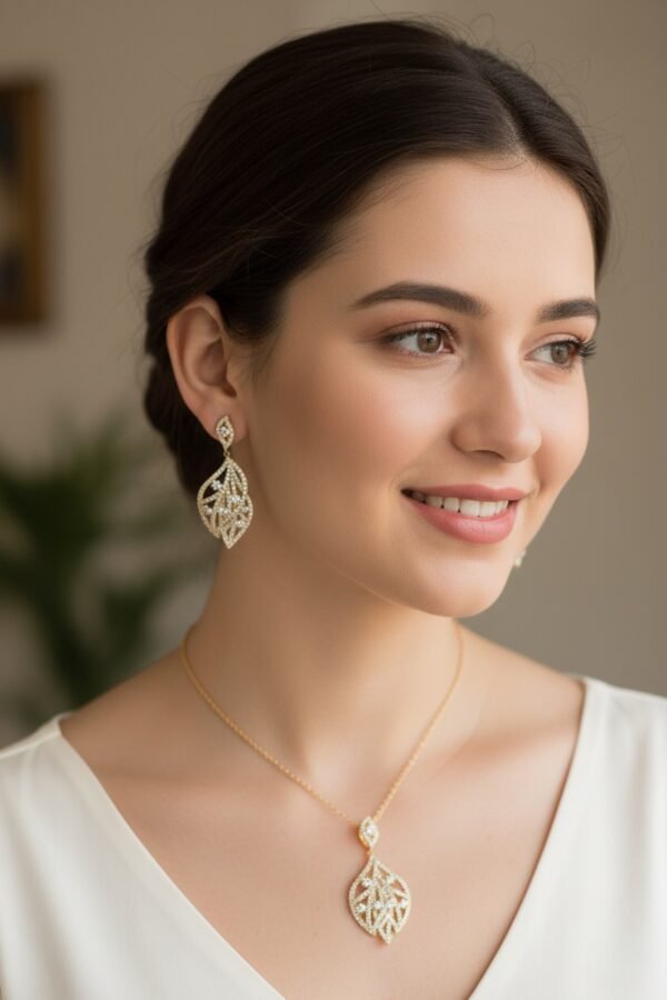 Cubic Zirconia gold plated necklace earrings set for women UAE