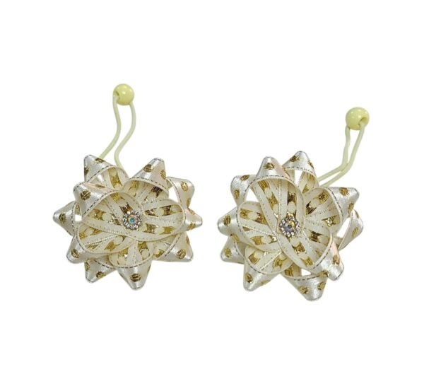 Flower Ponytail Holder Golden Color Handmade Hair Accessories for Girls UAE Golden flower ponytail holder for girls handmade by Young Fashion Palace