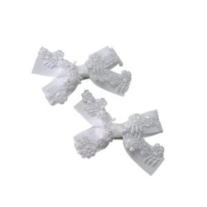 White Grosgrain Lace Hair Clips for School Uniform