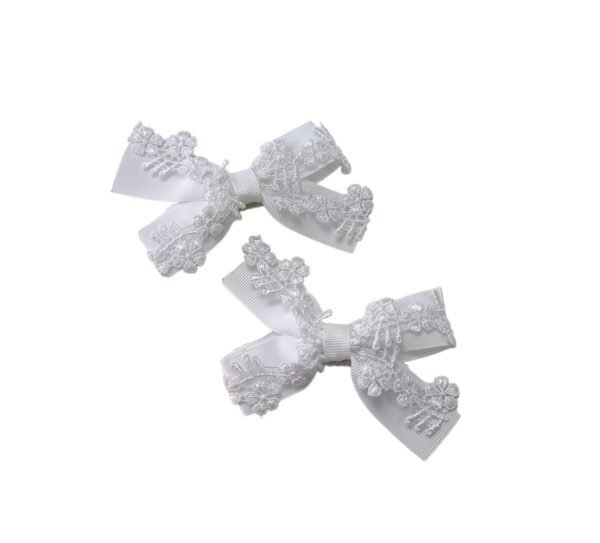 White Grosgrain Lace Hair Clips for School Uniform