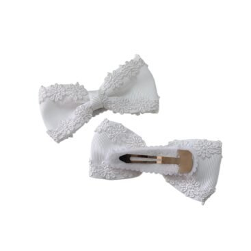 White school hair clips with lace bow handmade for girls UAE