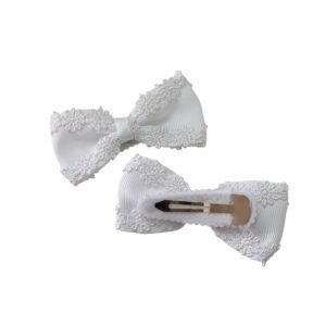 White school hair clips for girls with flower lace design
