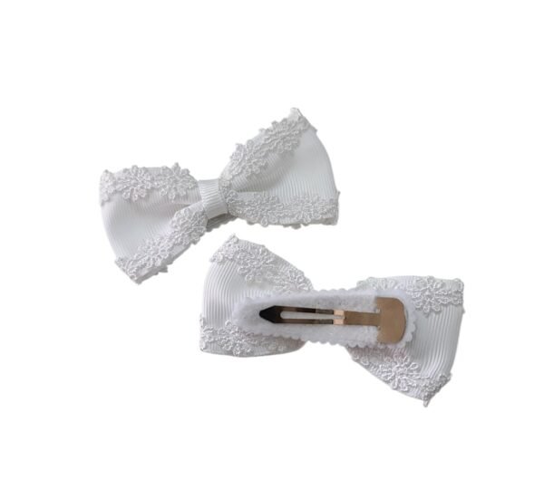 White school hair clips for girls with flower lace design