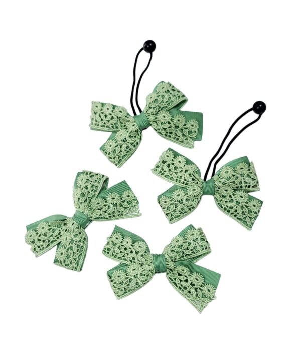 Sage Green Hair Bow Ponytail Holder Hair Tie and Tic-Tac Clips Set of 4pcs for Girls Sage green hair bow tic tac clips and ponytail holders