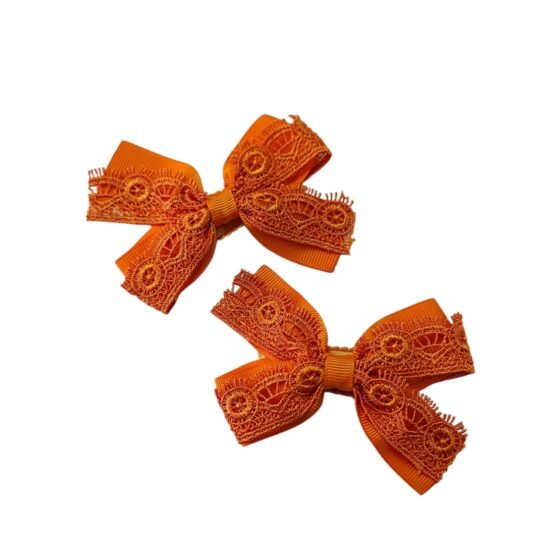 Orange Lace Bow Tic-Tac Clips for Girls Handmade Hair Accessories UAE