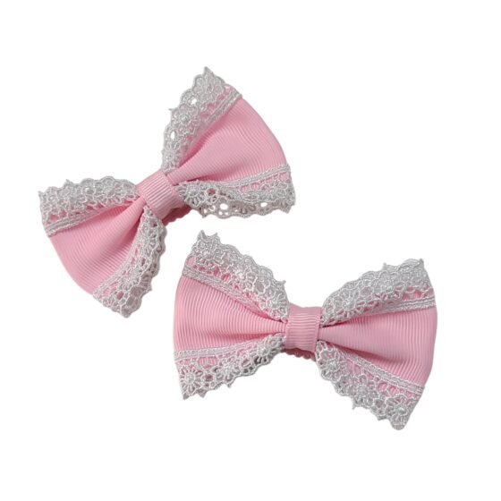 Pink lace hair clips for girls school accessories UAE