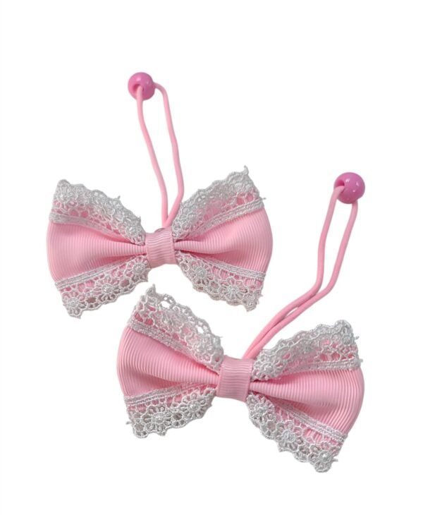 Pink lace bow ponytail holder with Korean elastic