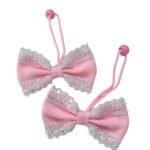 Handmade pink lace hair bow ponytail holder for school girls UAE