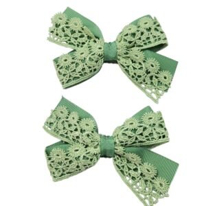 Elegant sage green hair bow clips for school hairstyles