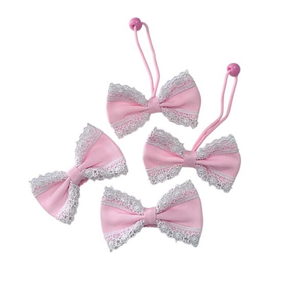 Handmade pink lace hair accessories set for school girls