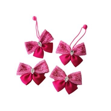Shocking Pink Hair Bow Set for Girls butterfly ponytail holder and tic tac clips handmade UAE