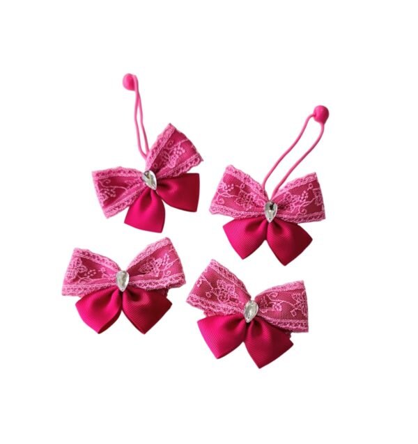 Shocking Pink Hair Bow Set for Girls butterfly ponytail holder and tic tac clips handmade UAE
