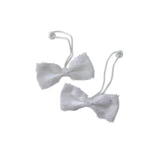 White flower lace bow ponytail holder for girls school uniform
