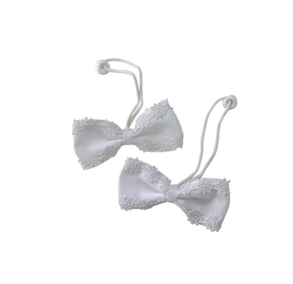 White flower lace bow ponytail holder for girls school uniform
