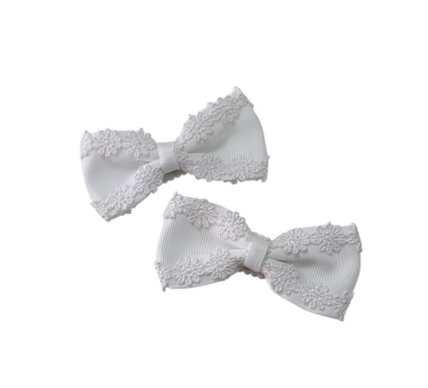 White flower lace bow tic tac clips for school girls UAE
