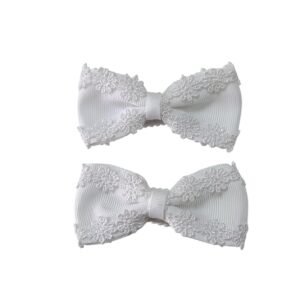 Handmade white lace bow non slip tic tac hair clips