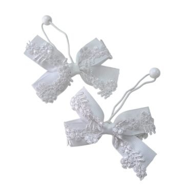 White Hair Tie Ponytail Holder for School UAE Handmade Lace Bow by Young Fashion Palace