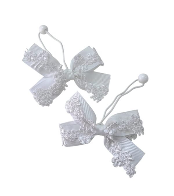 White Hair Tie Ponytail Holder for School UAE Handmade Lace Hair Accessory White Hair Tie Ponytail Holder for School UAE Handmade Lace Bow by Young Fashion Palace