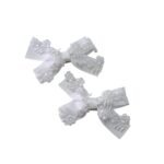 White Lace Bow Back to School Non Slip Tic-Tac Clips for Girls