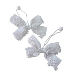 White School Hair Tie Ponytail Holder and Tic-Tac Clips Set of 4 Lace Hair Accessories for Girls UAE - Image 2