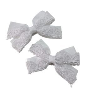 White Lace Hair Bow Tic-Tac Clips handmade school hair accessory
