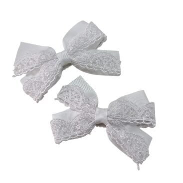 White Lace Hair Bow Tic-Tac Clips handmade school hair accessory