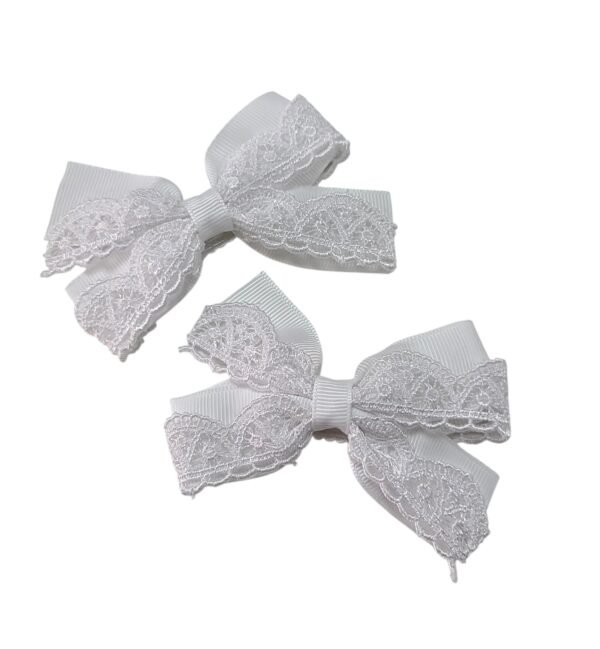 White Lace Hair Bow Tic-Tac Clips for School UAE White Lace Hair Bow Tic-Tac Clips handmade school hair accessory