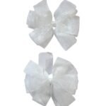 White Tic-Tac Clips for School Girls with organza ribbon bow