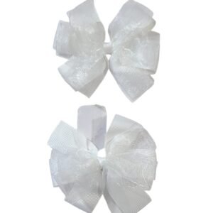White Tic-Tac Clips for School Girls with organza ribbon bow