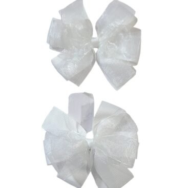 White Tic-Tac Clips for School Girls with organza ribbon bow