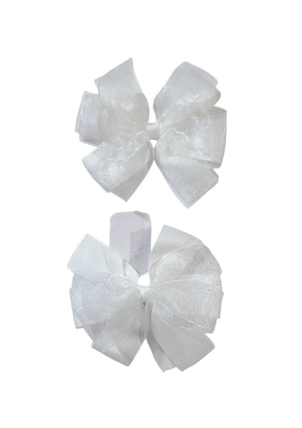 White Tic-Tac Clips for School Girls with organza ribbon bow