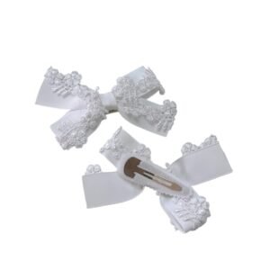 White Lace Bow Tic-Tac Hair Clips for Girls