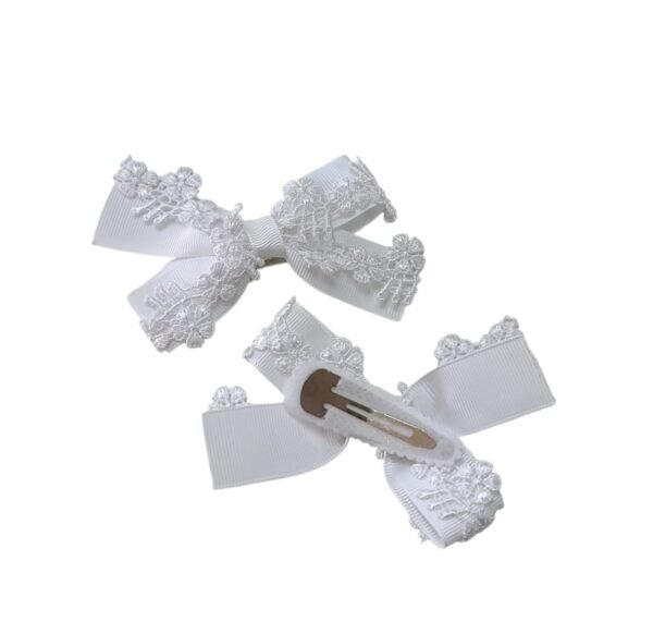 White Lace Bow Tic-Tac Hair Clips for Girls