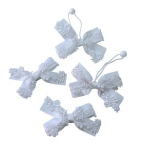 White School Hair Tie Ponytail Holder and Tic-Tac Clips Set for Girls