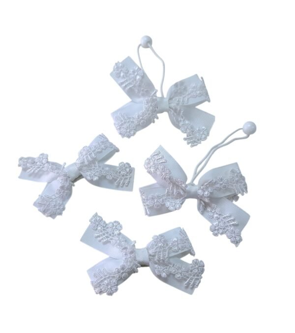 White School Hair Tie Ponytail Holder and Tic-Tac Clips Set for Girls