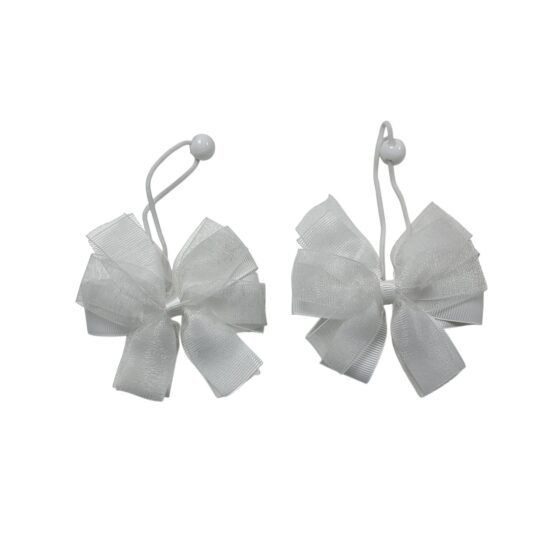 Back to School White Ponytail Holder for girls with grosgrain and organza ribbon