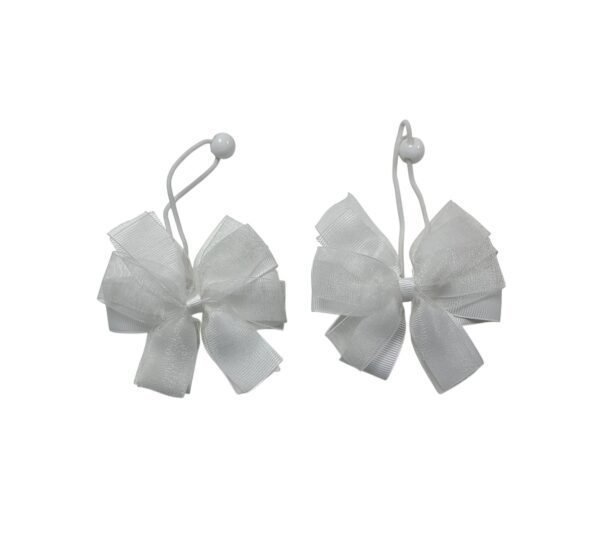 Back to School White Ponytail Holder for girls with grosgrain and organza ribbon