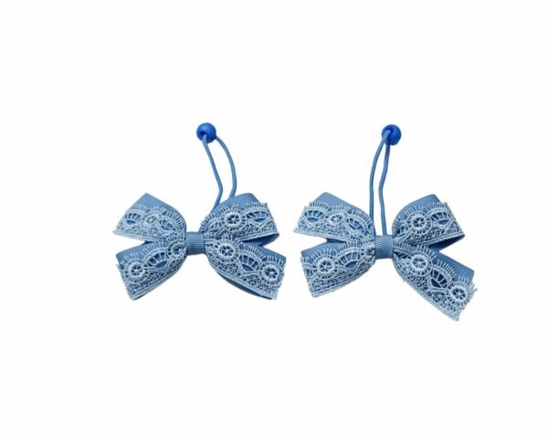 French Blue ponytail holder with premium lace bow for school girls