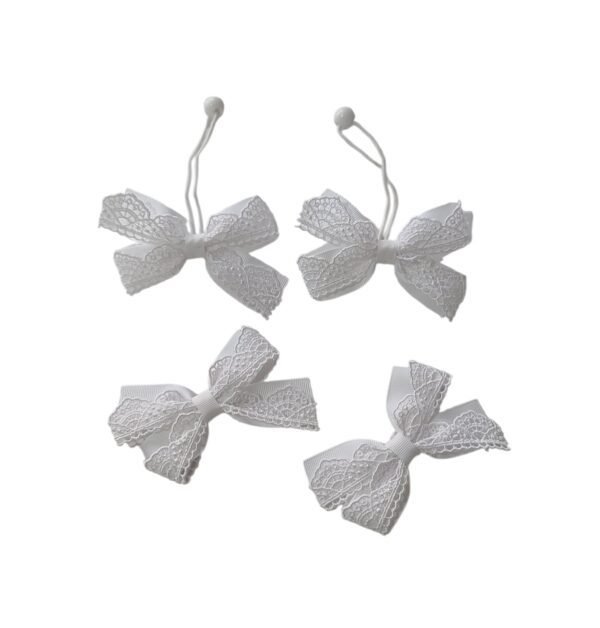 School Hair Accessories Premium White Ponytail Holder and Tic-Tac Clips Set for Girls Handmade UAE Handmade School Hair Accessories white hair tie and tic tac clip set