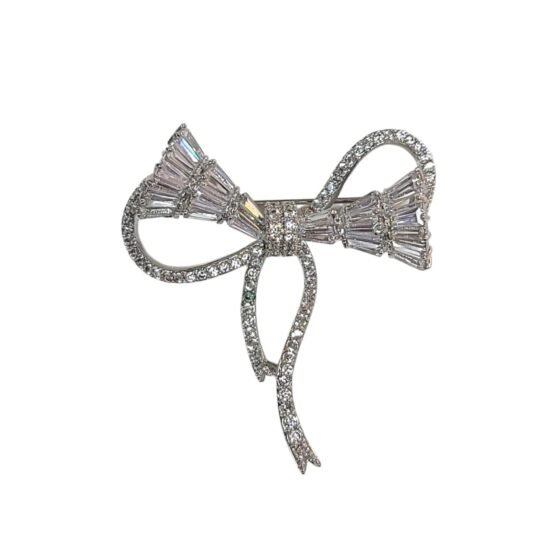 Rhodium plated Cubic Zirconia Brooch for parties