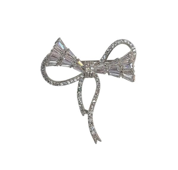 Luxury Cubic Zirconia Bow Brooch Rhodium Plated Rhodium plated Cubic Zirconia Brooch for parties