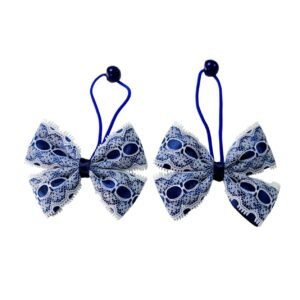 Navy Blue Back to School Hair Tie and Non Slip Tic-Tac Hair Clips 4 Piece Set for School UAE | Premium Handmade Quality for Girls - Image 2