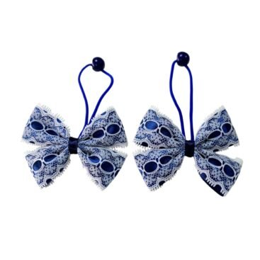 Navy Blue Lace Hair Tie 2 Piece Set Back To School UAE handmade with premium lace and Korean elastic