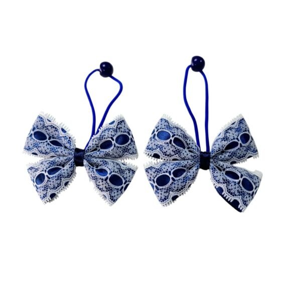 Navy Blue Lace Hair Tie 2 Piece Set Back To School UAE handmade with premium lace and Korean elastic