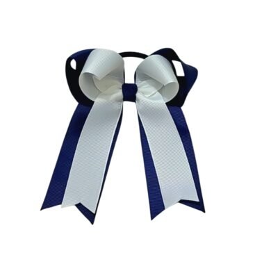 School Hair Tie UAE handmade navy blue and white grosgrain ribbon for girls
