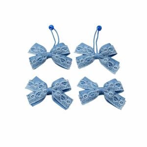 School Uniform French Blue Hair Accessories handmade bow ponytail holder and tic tac clips set