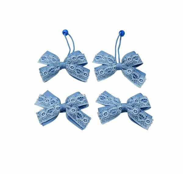 School Uniform French Blue Hair Accessories Handmade 4 Piece Set School Uniform French Blue Hair Accessories handmade bow ponytail holder and tic tac clips set